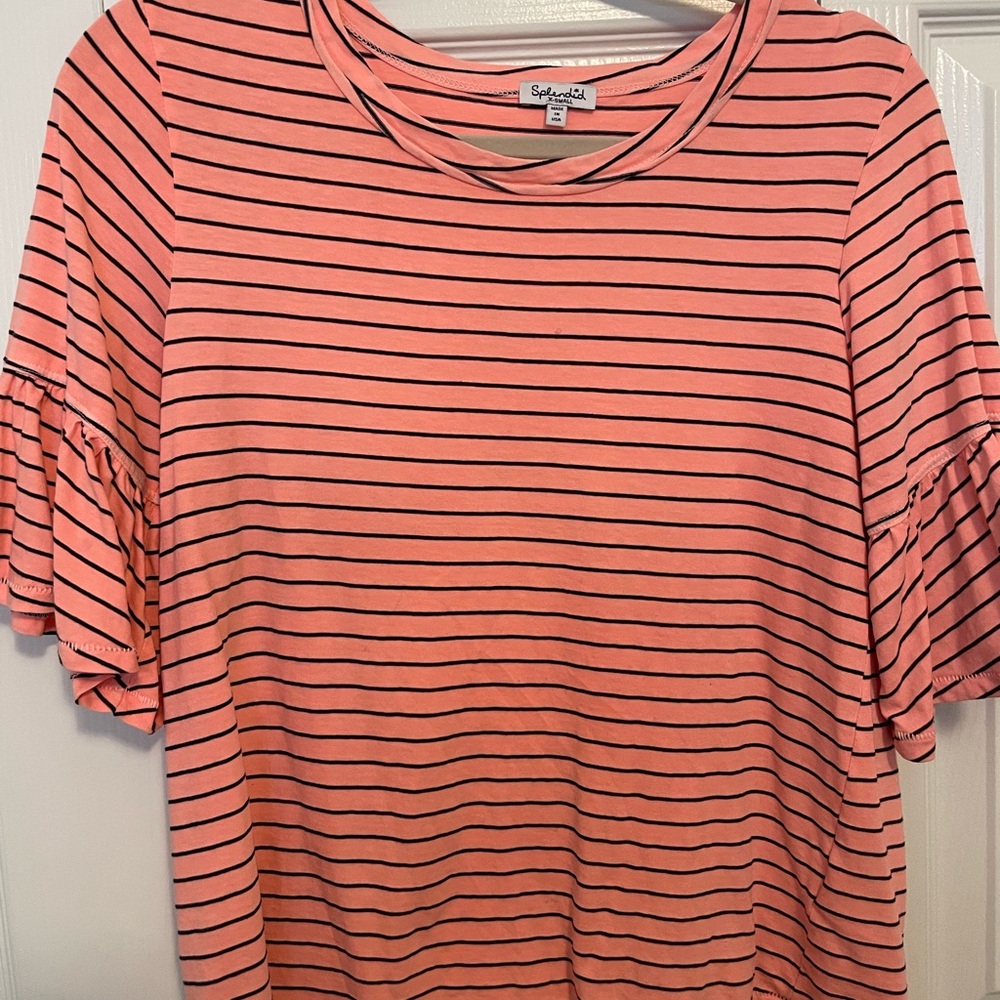 Splendid Coral and Navy Striped Short Sleeve Top